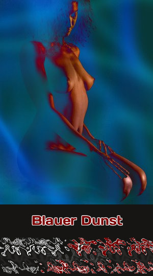 Blauer Dunst Animation beim Telefonsex durch künstlerisch gestaltete Fotografie, die eine Frau in scheinbar bläulich glühendem Nebel zeigt.