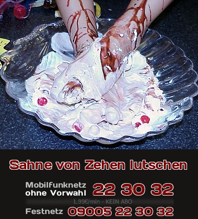 Sahne von Zehen lutschen Die Füße stehen in einer Schale voller Sahne und es wird ein Genuss sein, sie langsam von den Zehen abzulutschen.